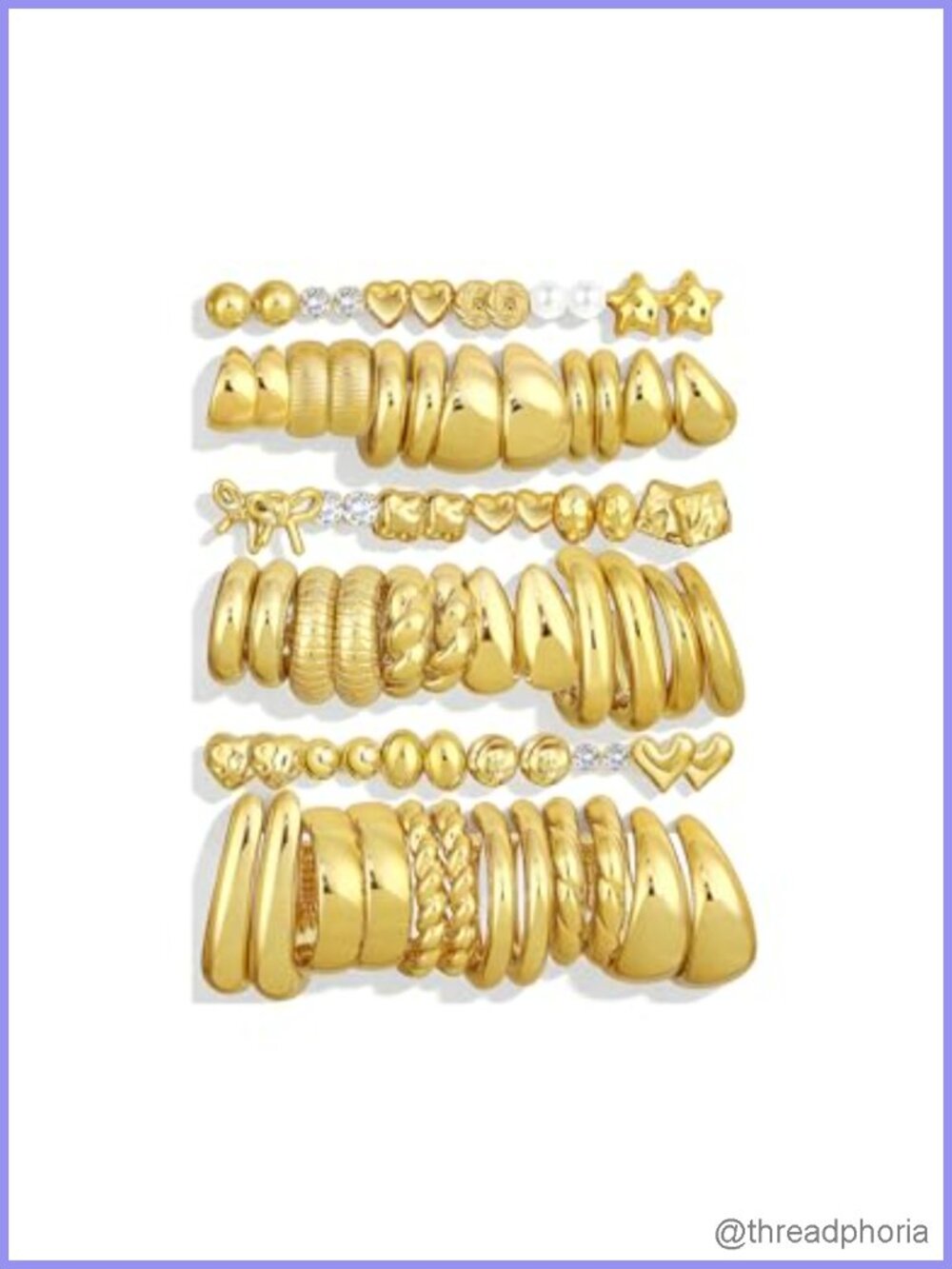 36 Pair Gold Plated Hoop Earring Set for Women Mix Match